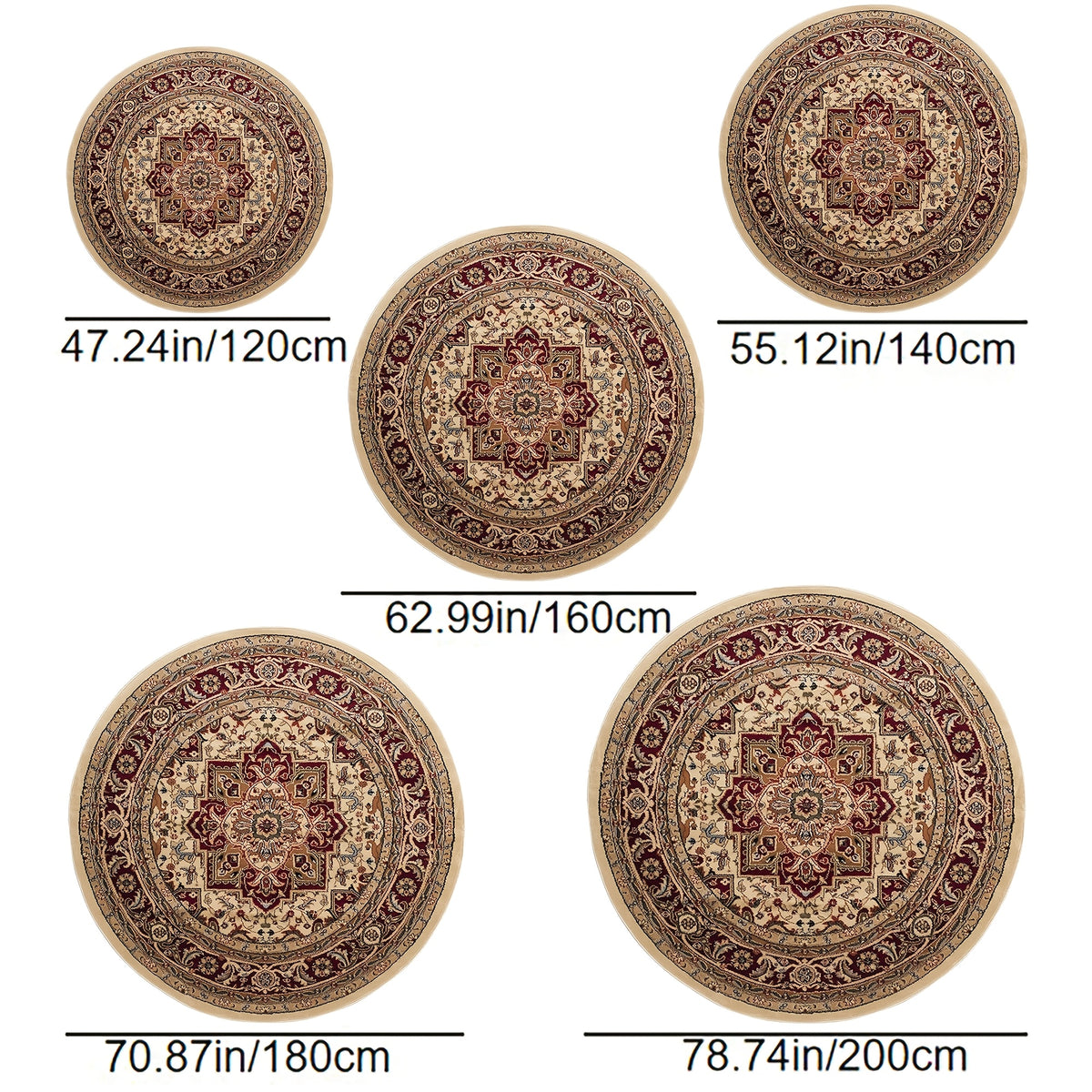Tapis rond persan crème à médaillon Heriz, Ø 120 à 200 cm