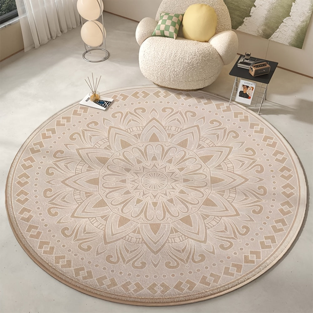 Tapis rond persan crème, médaillon ton sur ton de 6,5 mm