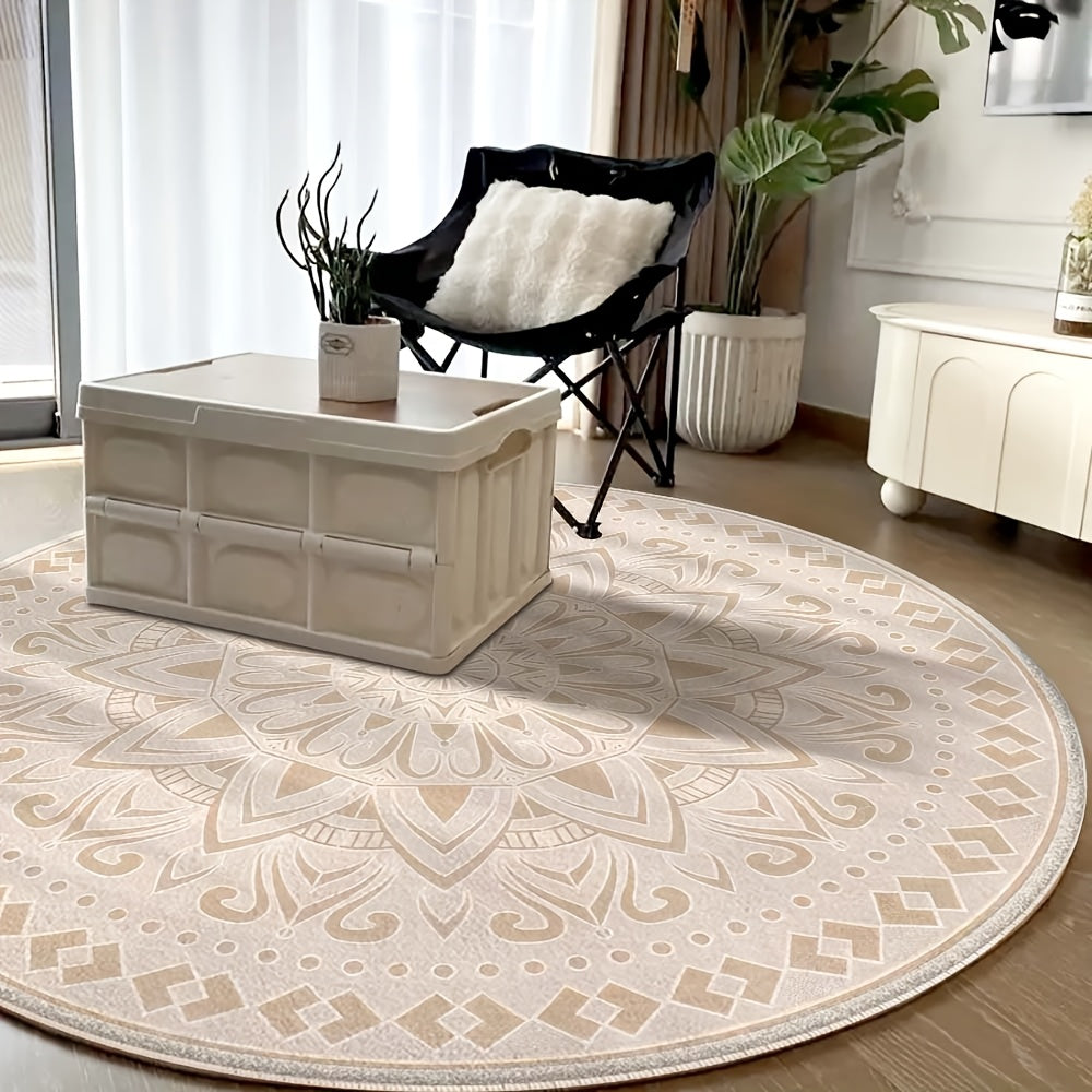 Tapis rond persan crème, médaillon ton sur ton de 6,5 mm