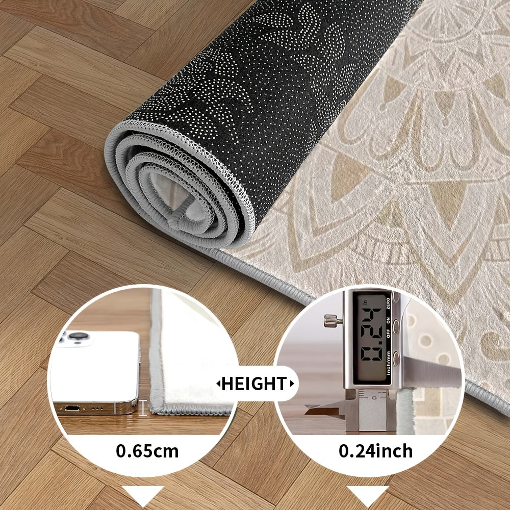 Tapis rond persan crème, médaillon ton sur ton de 6,5 mm