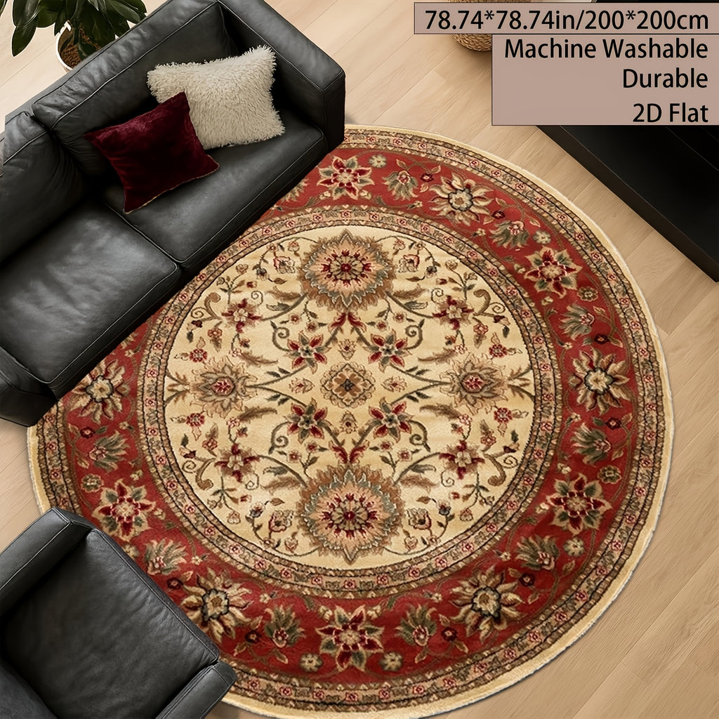 Tapis rond persan ivoire et rouge tissé à plat, Ø 120 à 180