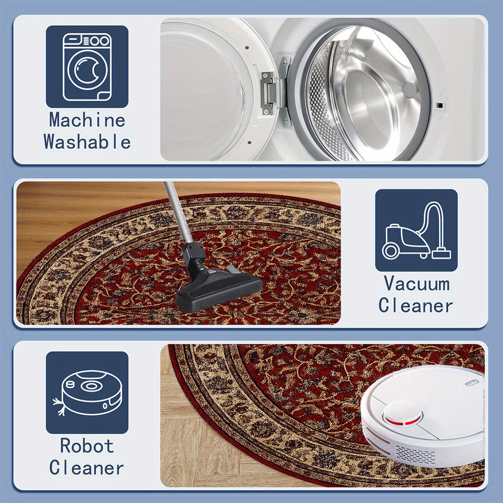 Tapis rond persan rouge à bordure ivoire, Ø 120 et Ø 140