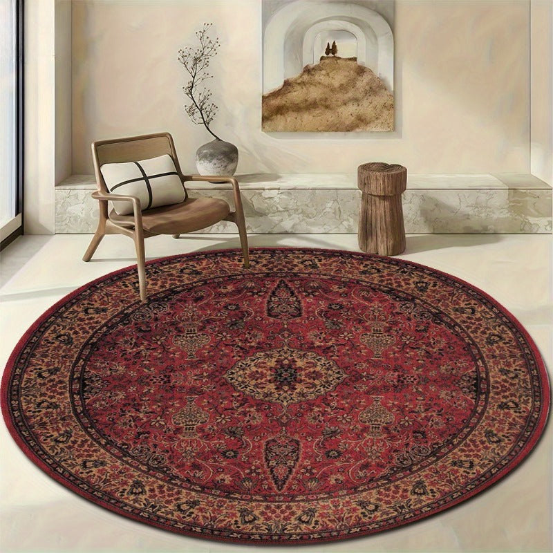 Tapis rond persan rouge à semis de vases fleuris, Ø 80 à 200