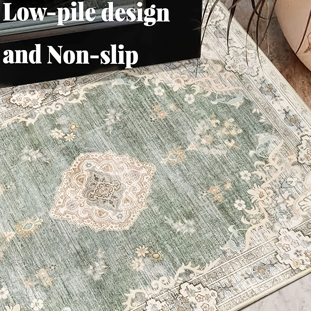 Tapis rond persan vert sauge Ø 180 cm, velours ras lavable