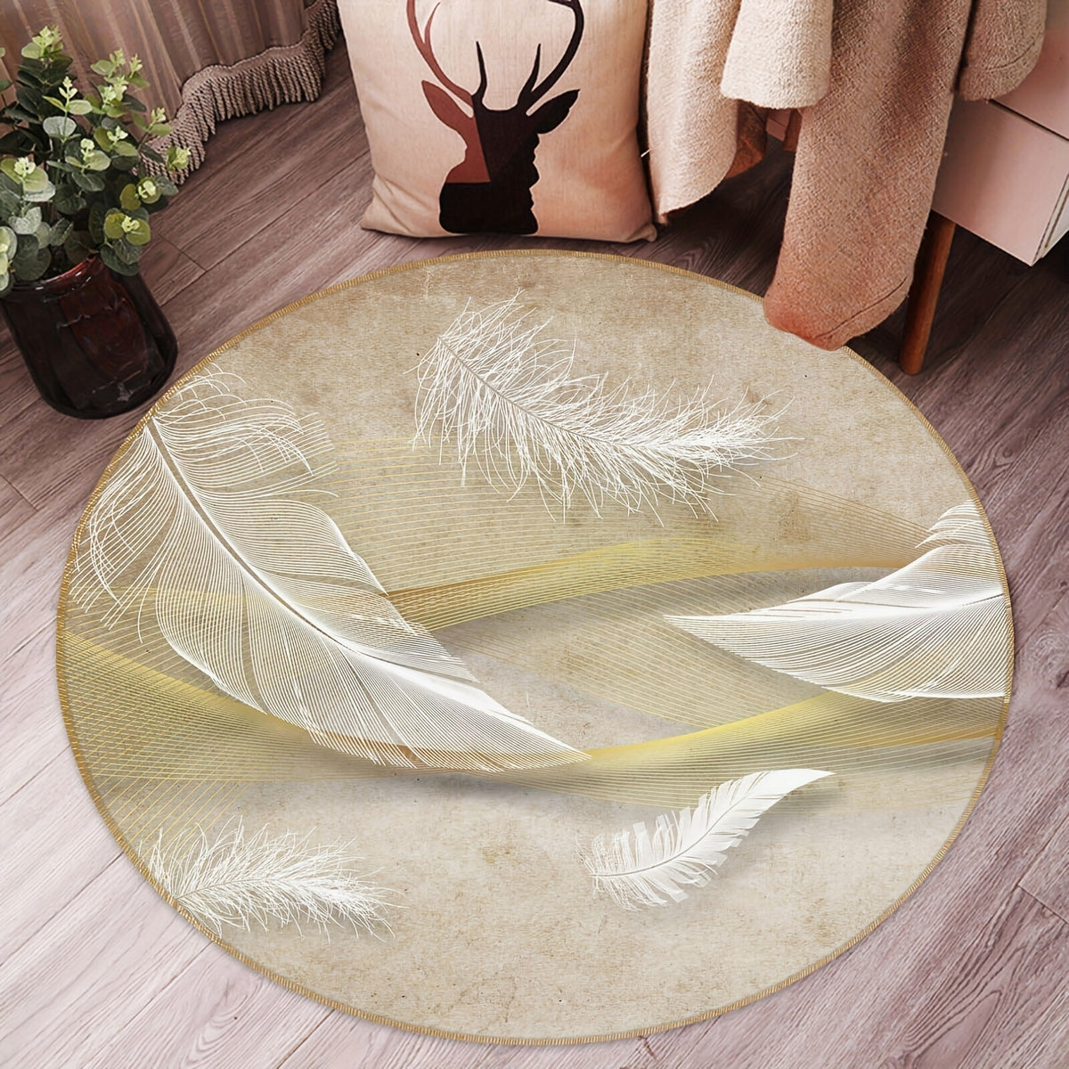 Tapis rond à grande plume, gris ardoise ou crème, Ø 80 à 150 cm