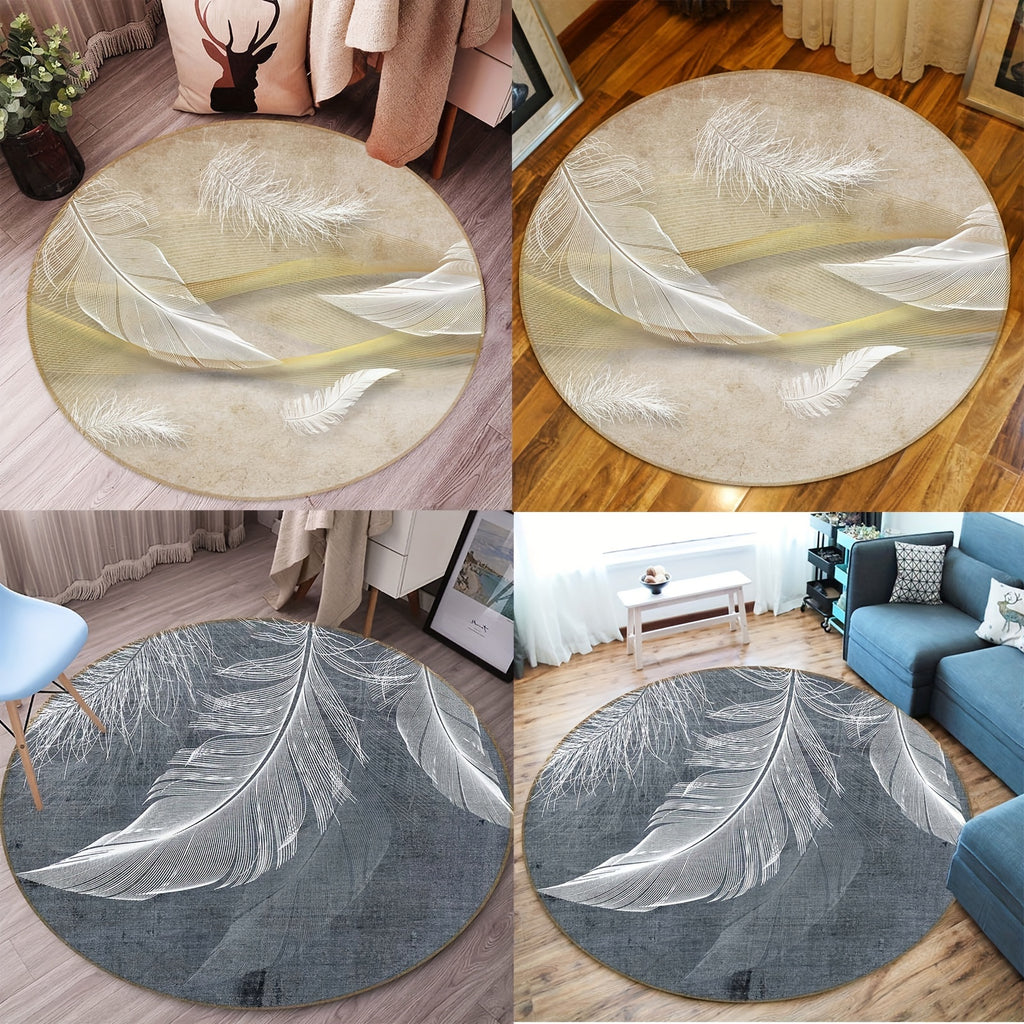 Tapis rond à grande plume, gris ardoise ou crème, Ø 80 à 150 cm