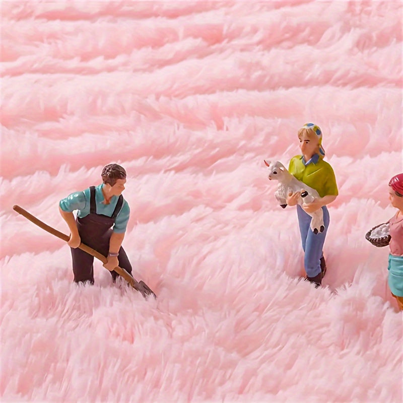 Tapis rond à poils longs, en noir, rose ou blanc au choix