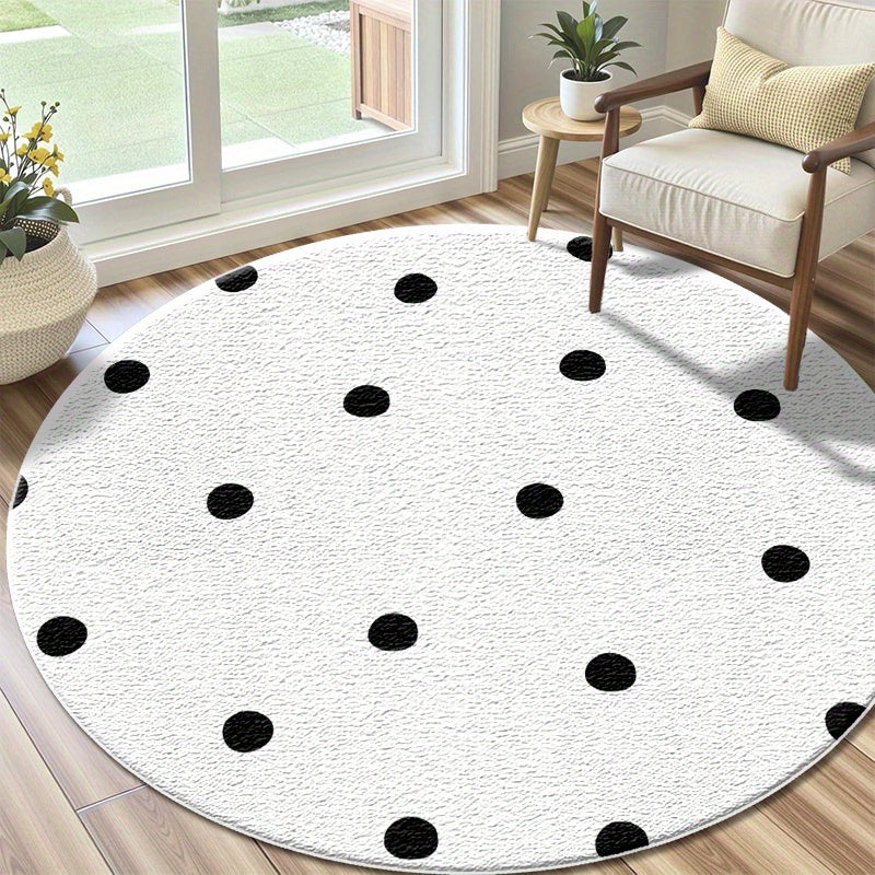 Tapis rond à pois noirs espacés, tissage plat, Ø 80 ou 100