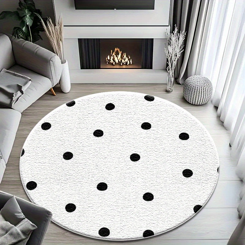 Tapis rond à pois noirs espacés, tissage plat, Ø 80 ou 100