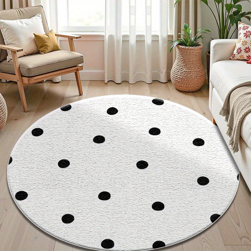 Tapis rond à pois noirs espacés, tissage plat, Ø 80 ou 100