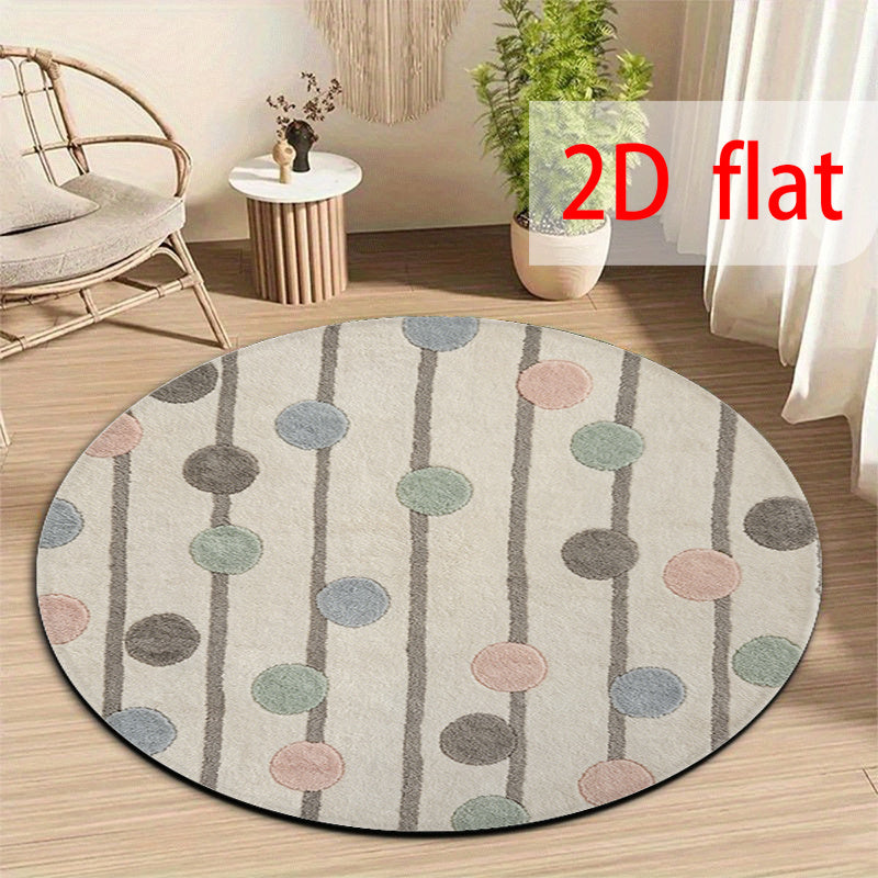 Tapis rond pois pastel sur crème, flanelle 2D, Ø 120 cm