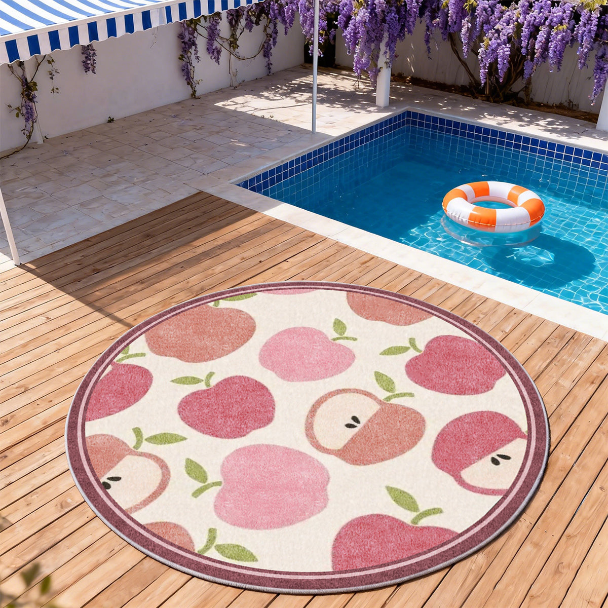Tapis rond aux pommes roses, quatre millimètres d'épaisseur