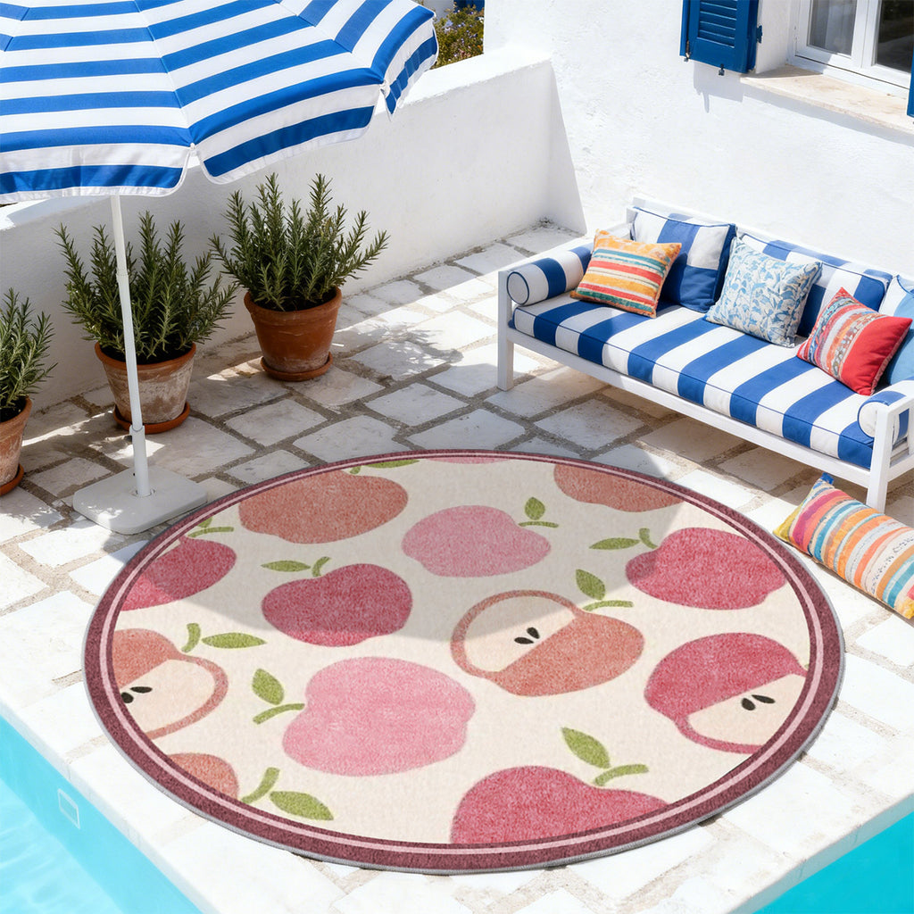 Tapis rond aux pommes roses, quatre millimètres d'épaisseur
