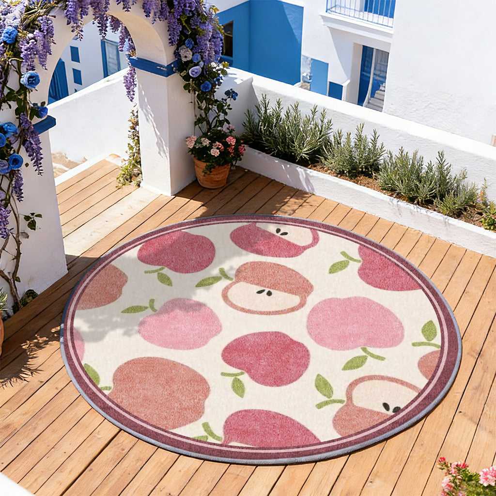 Tapis rond aux pommes roses, quatre millimètres d'épaisseur