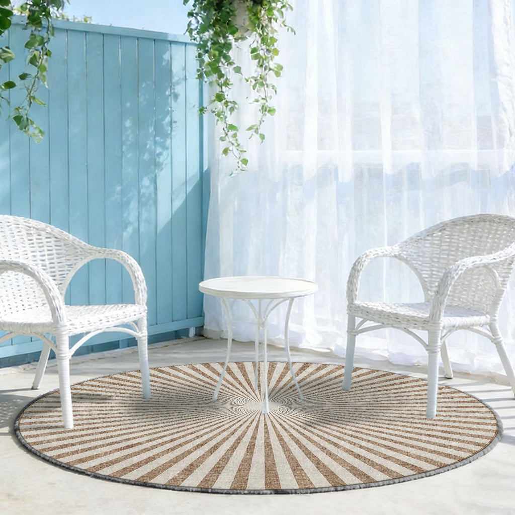 Tapis rond à rayons d'ombrelle marron et crème, lavable machine