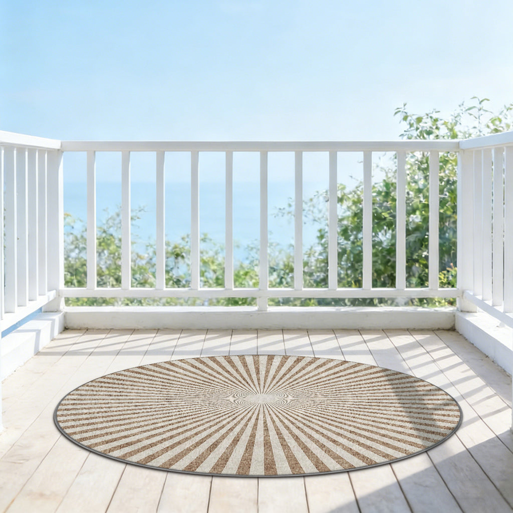 Tapis rond à rayons d'ombrelle marron et crème, lavable machine