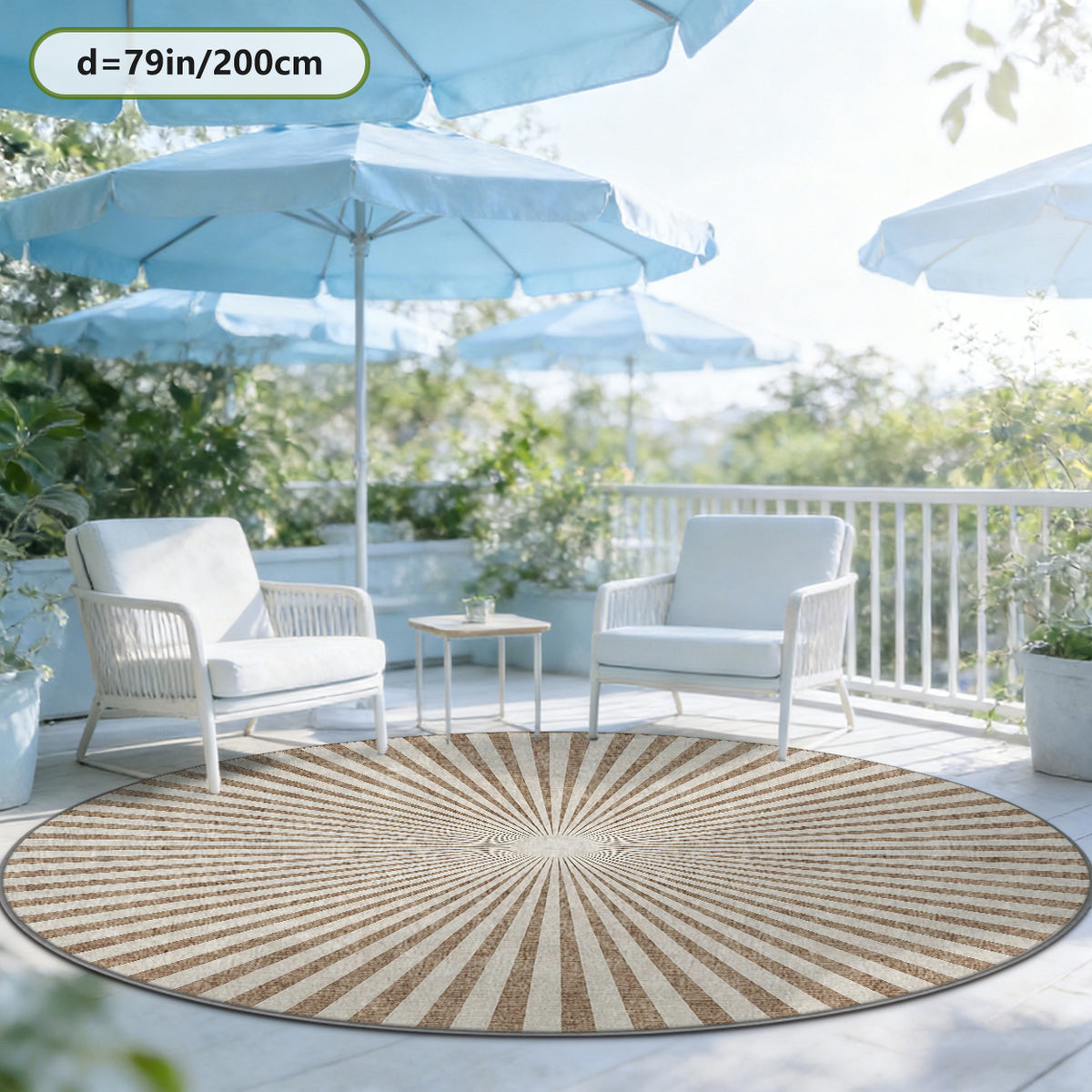Tapis rond à rayons d'ombrelle marron et crème, lavable machine