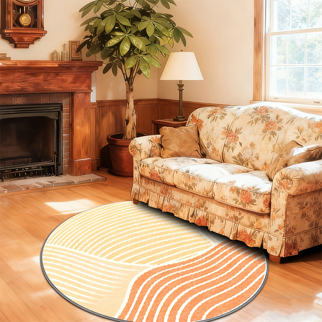 Tapis rond à rayures jaune et corail, cinq formats dès 32,90