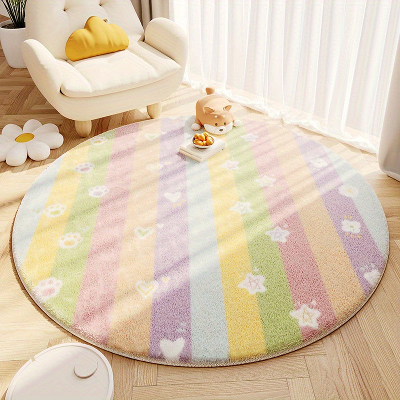 Tapis rond Ø 80 cm à rayures pastel, deux imprimés au choix