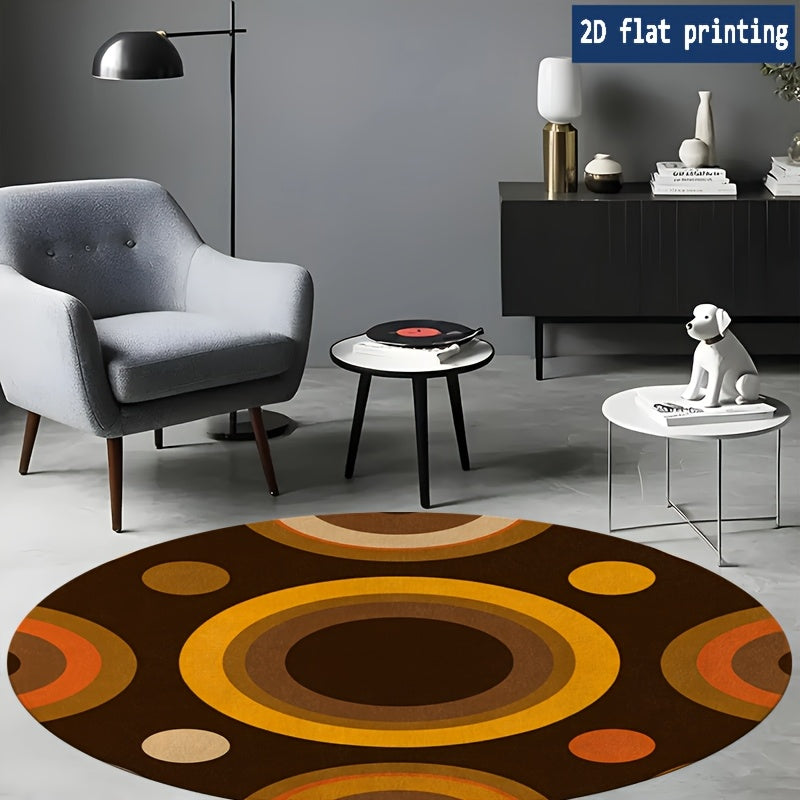 Tapis rond vintage années 70, cercles marron et orangés