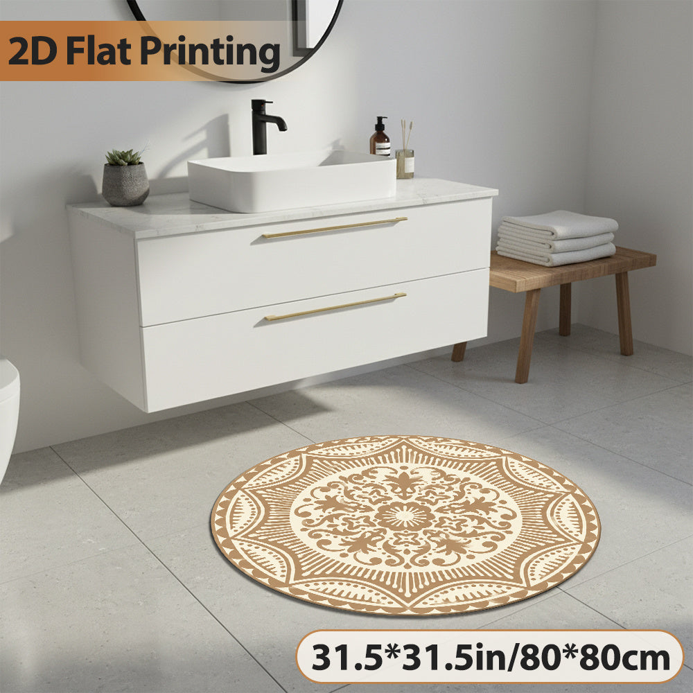 Tapis rond mandala festonné beige et taupe, Ø 100 à 140 cm