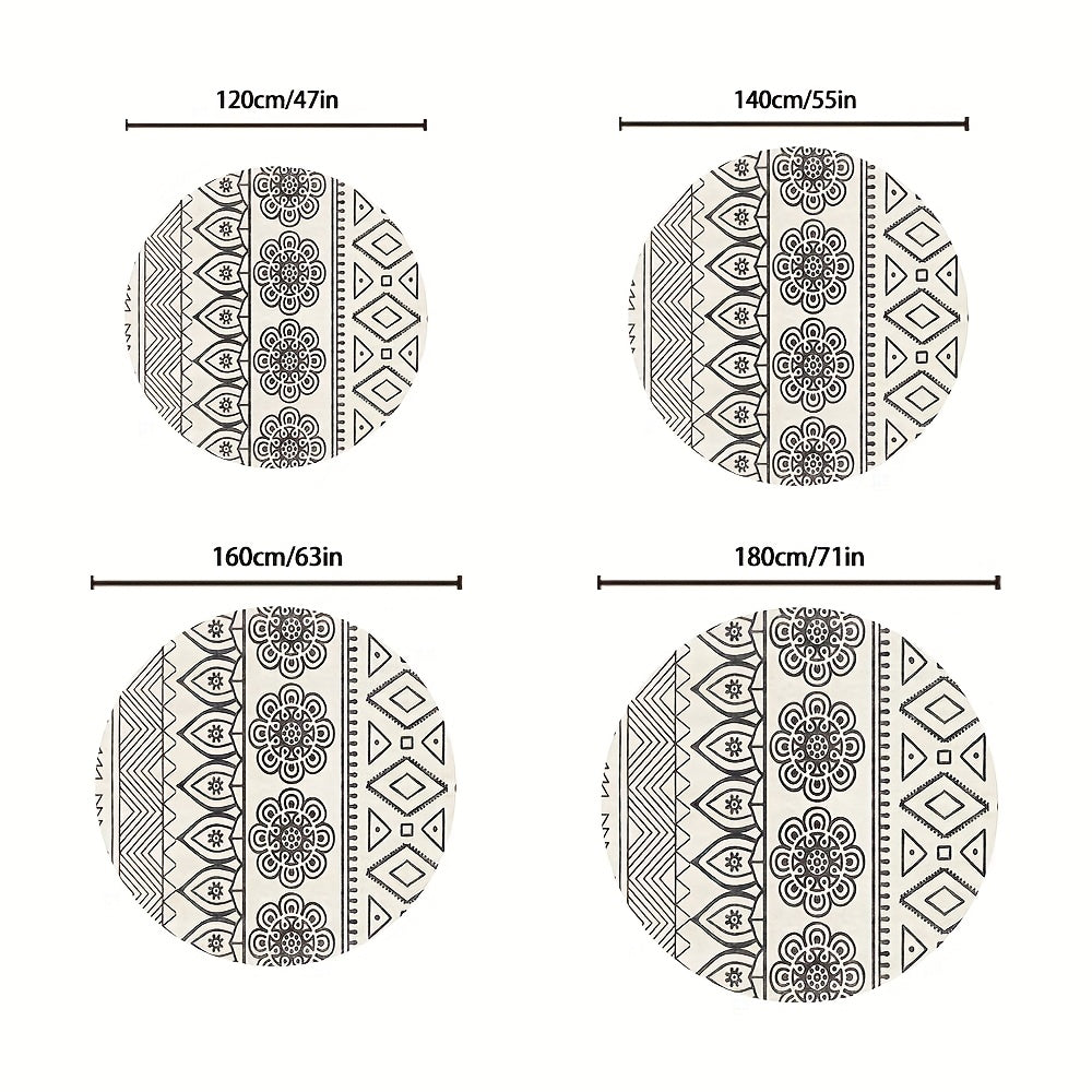 Tapis rond à rosaces gris anthracite, Ø 120 à 180 cm écru