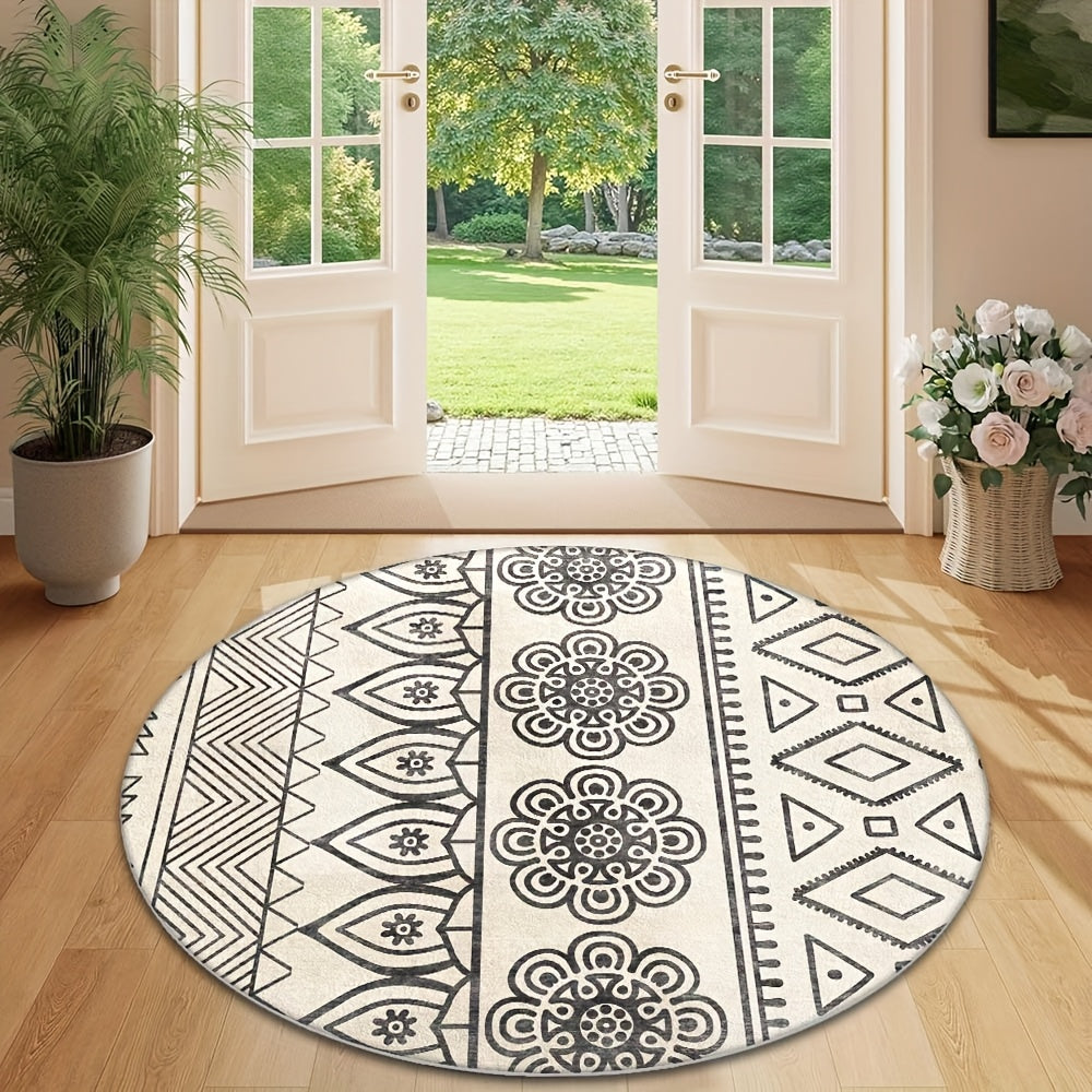 Tapis rond à rosaces gris anthracite, Ø 120 à 180 cm écru