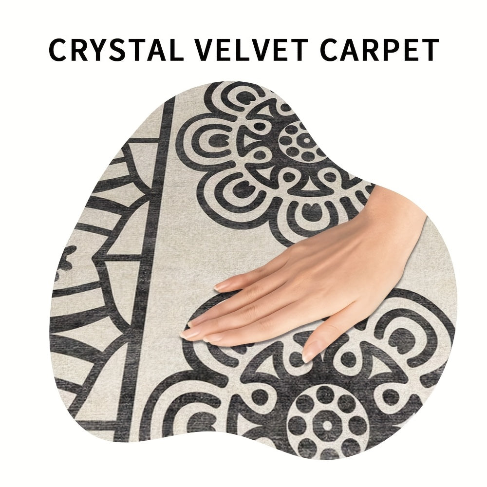 Tapis rond à rosaces gris anthracite, Ø 120 à 180 cm écru