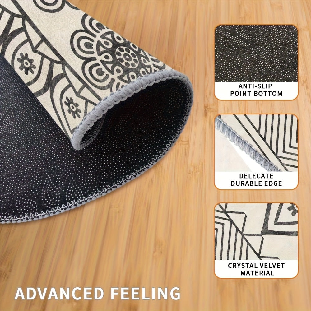 Tapis rond à rosaces gris anthracite, Ø 120 à 180 cm écru
