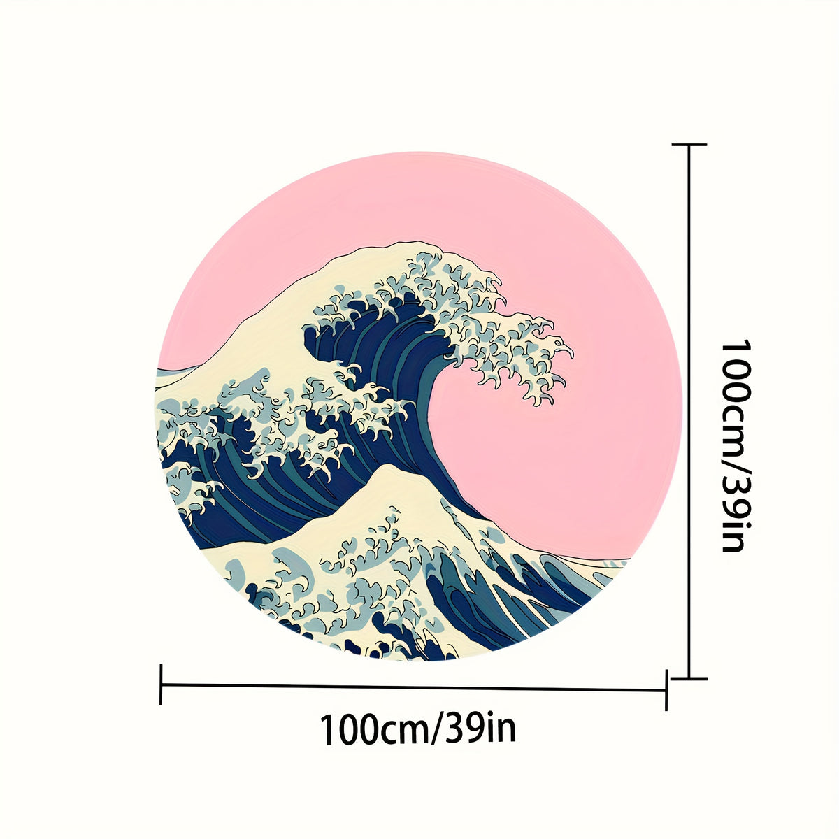 Tapis rond rose et bleu, grande vague japonaise, Ø 80 à 200 cm