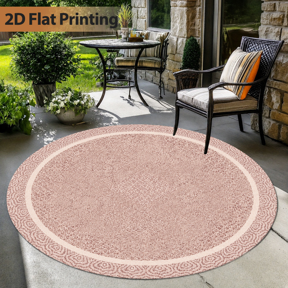 Tapis rond rose chiné à couronne d'arabesques, Ø 80 à 200