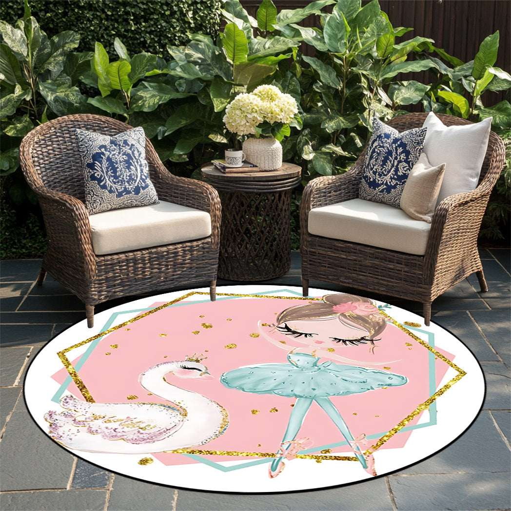 Tapis rond rose et blanc, danseuse et cygne, Ø 140 à 200 cm