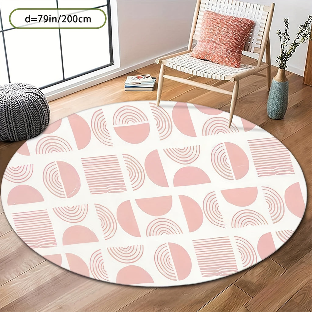 Tapis rond rose à demi-lunes et arcs fins, Ø 120 et 160 cm