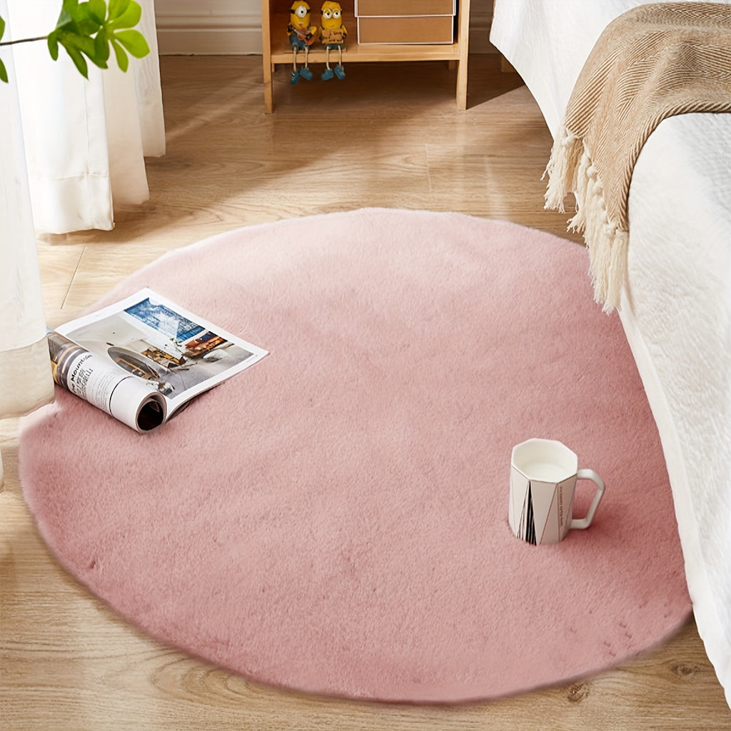 Tapis rond rose vieilli en fausse fourrure de lapin, Ø 90 cm