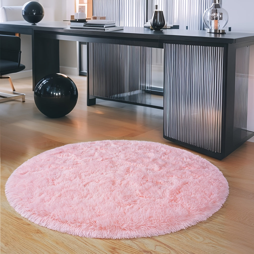 Tapis rond rose poudré à poils longs, Ø 100 cm en peluche