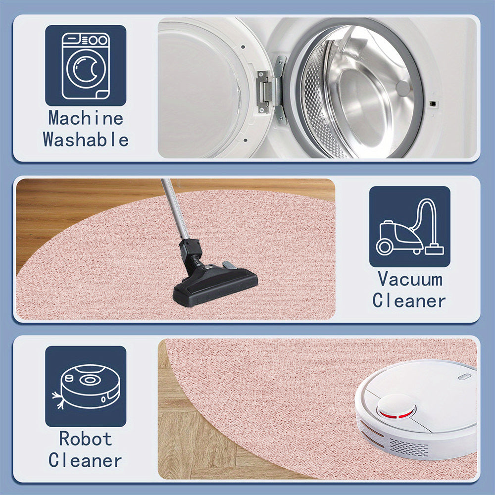 Tapis rond rose poudré à texture granuleuse, Ø 120, 140, 160