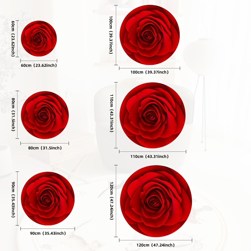 Tapis rond rose rouge en trompe-l'œil, six diamètres au choix