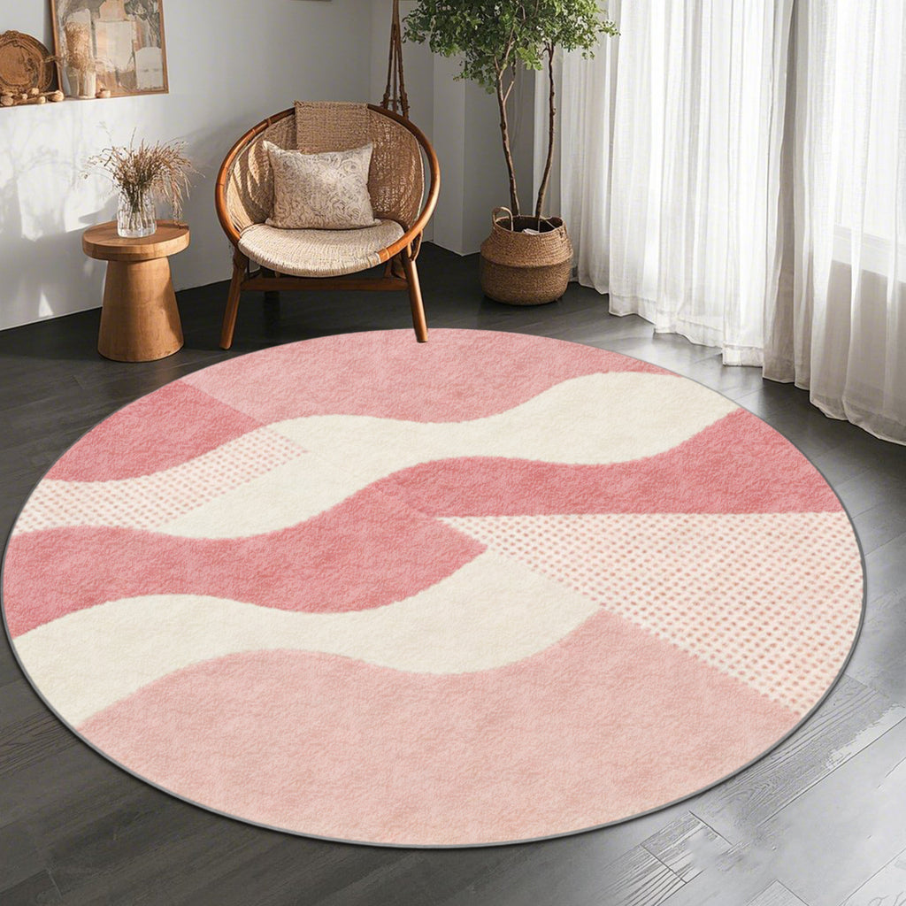 Tapis rond rose à vagues et triangle pointillé, quatre tailles
