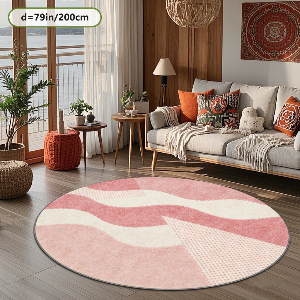 Tapis rond rose à vagues et triangle pointillé, quatre tailles