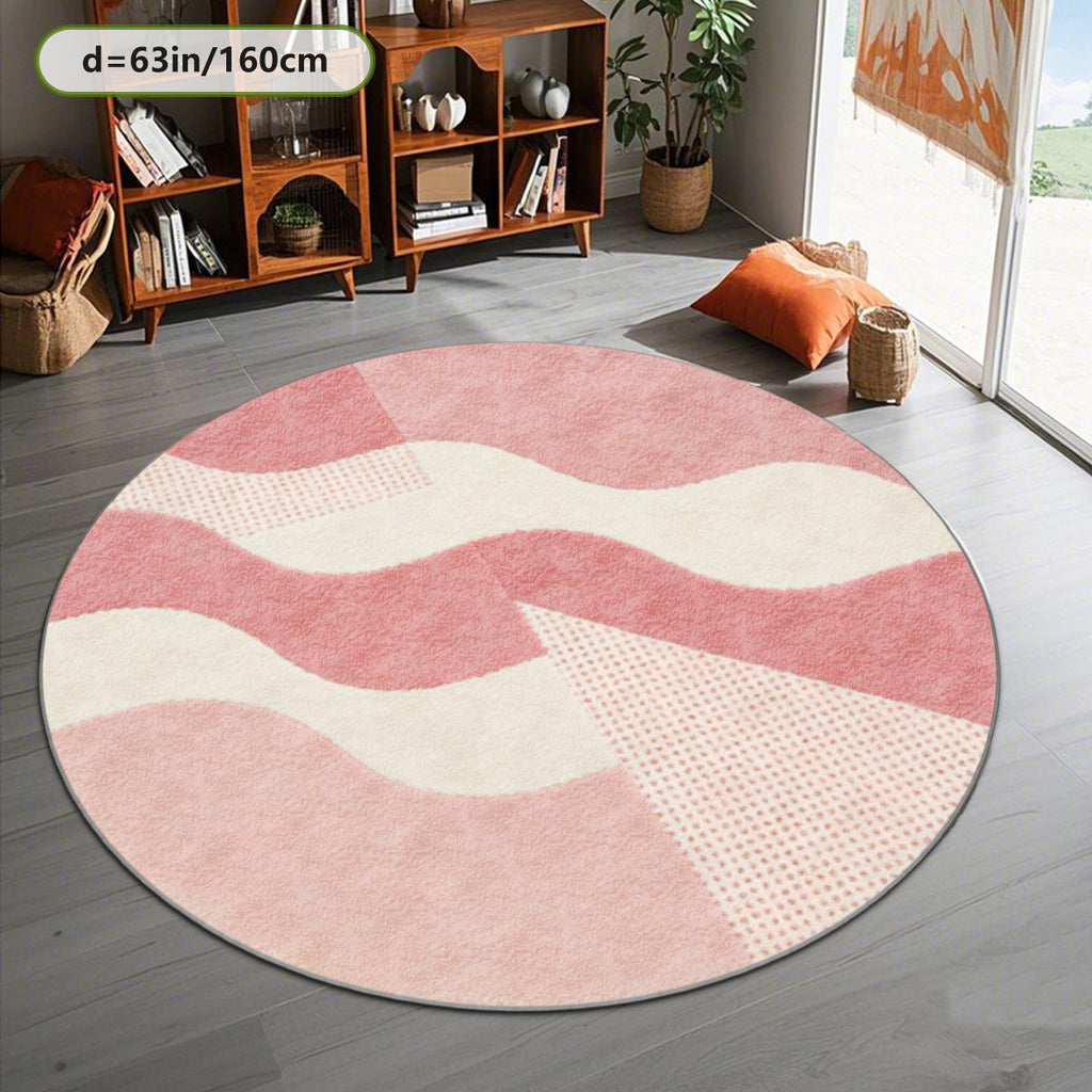 Tapis rond rose à vagues et triangle pointillé, quatre tailles