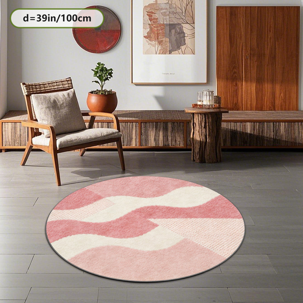 Tapis rond rose à vagues et triangle pointillé, quatre tailles