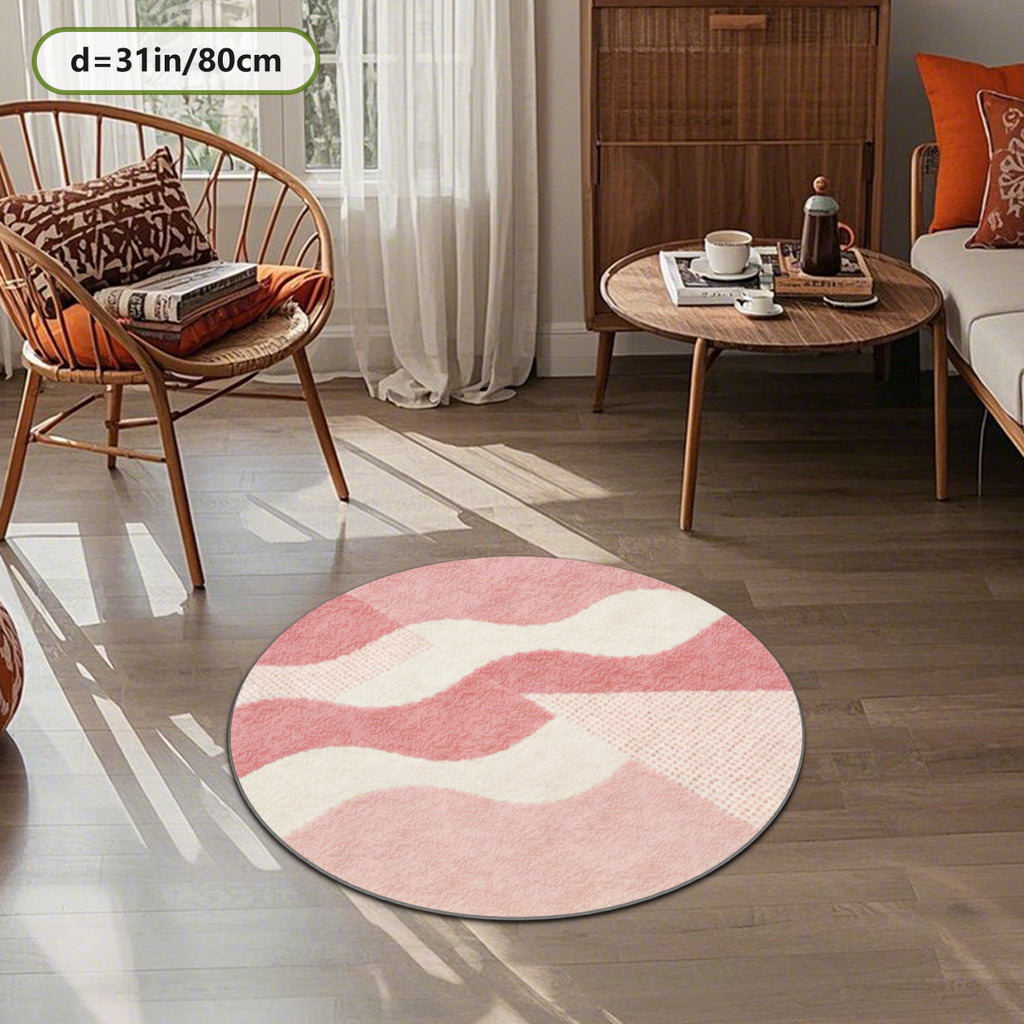 Tapis rond rose à vagues et triangle pointillé, quatre tailles
