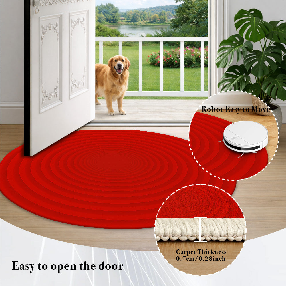 Tapis rond rouge à cercles concentriques, Ø 70 à 130 cm