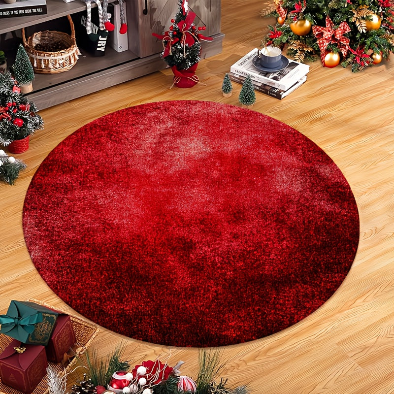 Tapis rond rouge chiné en velours léger, un seul Ø 100 cm