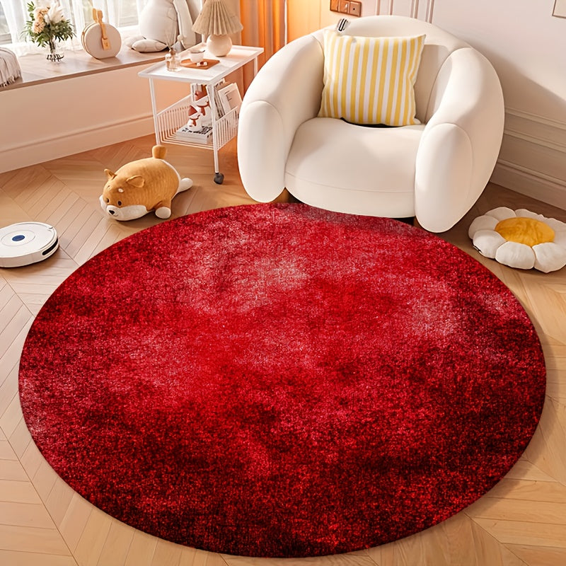 Tapis rond rouge chiné en velours léger, un seul Ø 100 cm