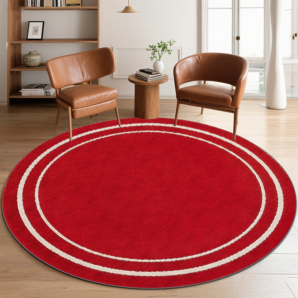 Tapis rond rouge à double liseré blanc, Ø 80 à Ø 200 cm