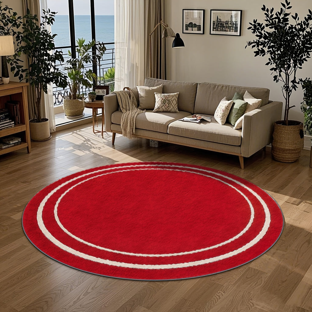 Tapis rond rouge à double liseré blanc, Ø 80 à Ø 200 cm