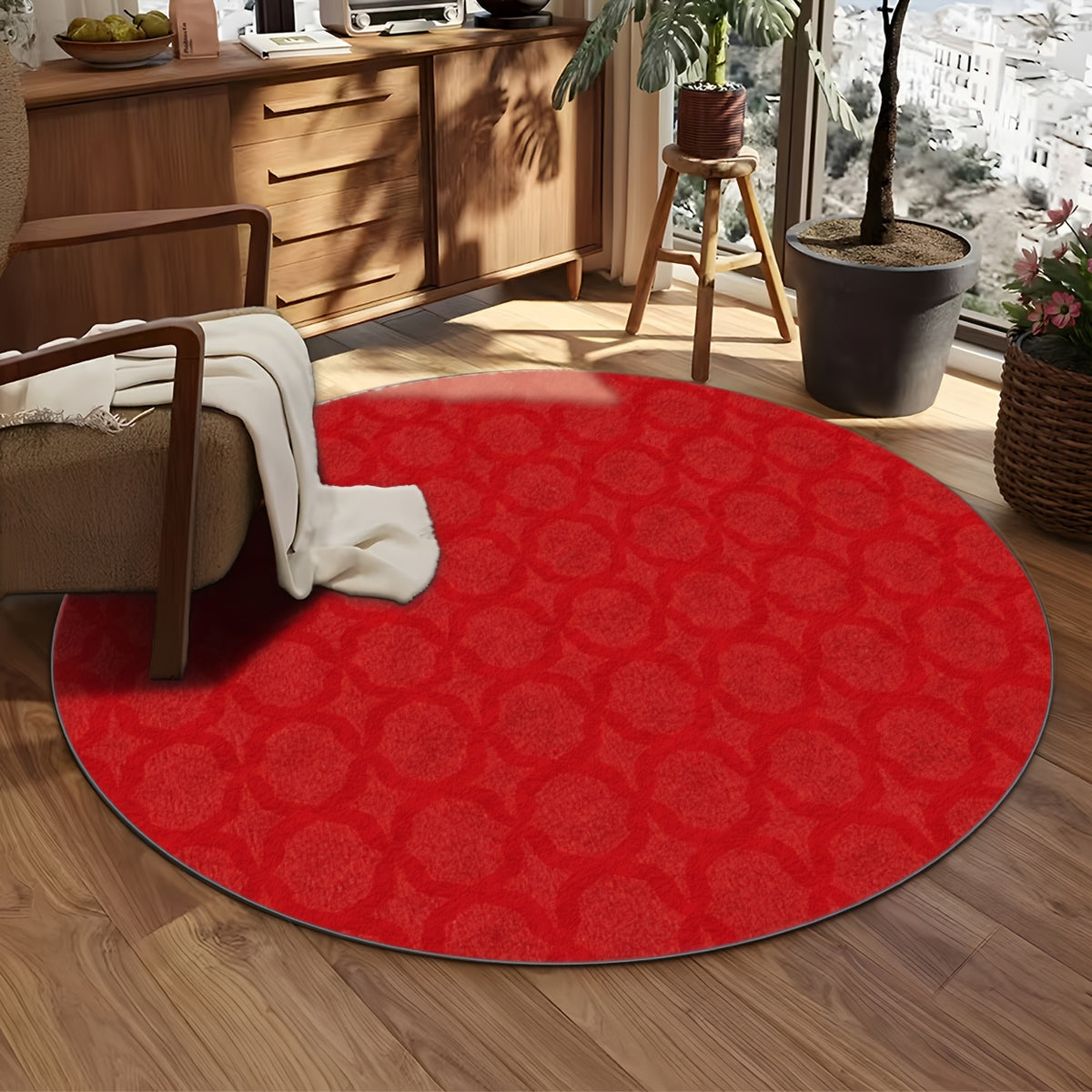 Tapis rond rouge à anneaux entrelacés, Ø 80 ou Ø 200 cm