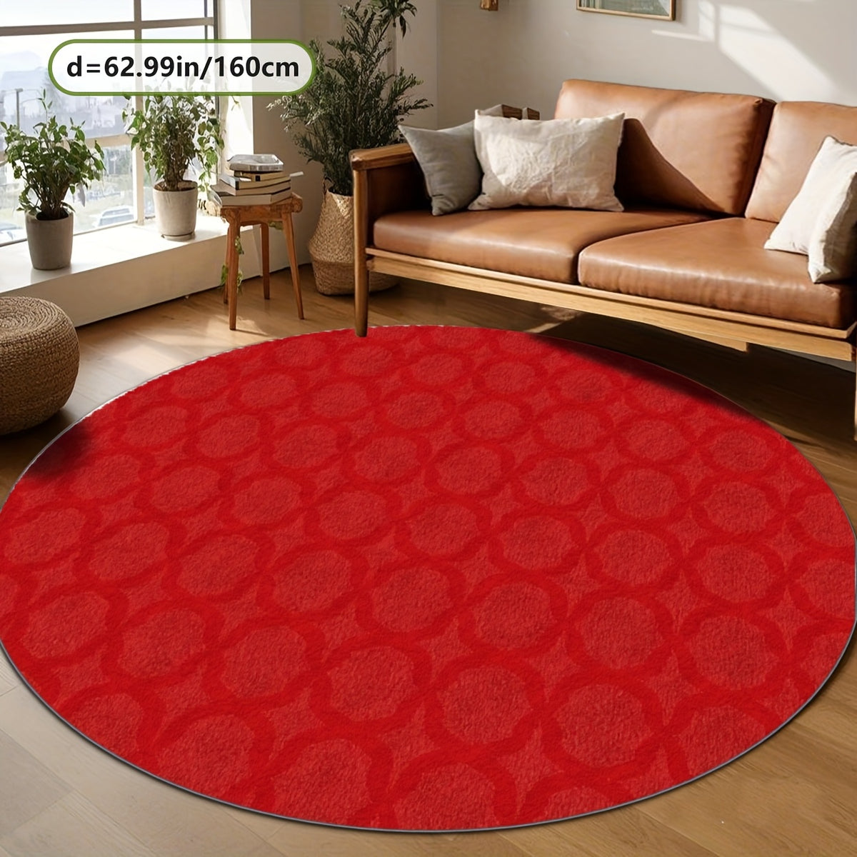 Tapis rond rouge à anneaux entrelacés, Ø 80 ou Ø 200 cm
