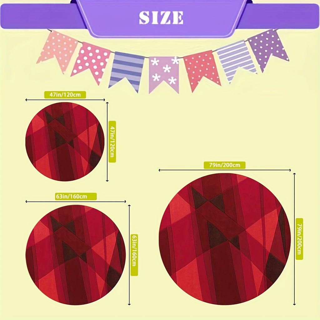 Tapis rond rouge origami à facettes, deux grands cercles